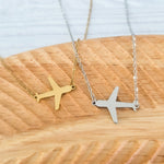 Airplane Pendant Necklace (Silver or Gold), 1 Total, Metal Blank 196 - 