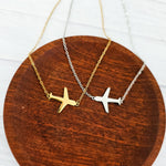 Airplane Pendant Necklace (Silver or Gold), 1 Total, Metal Blank 196 - 