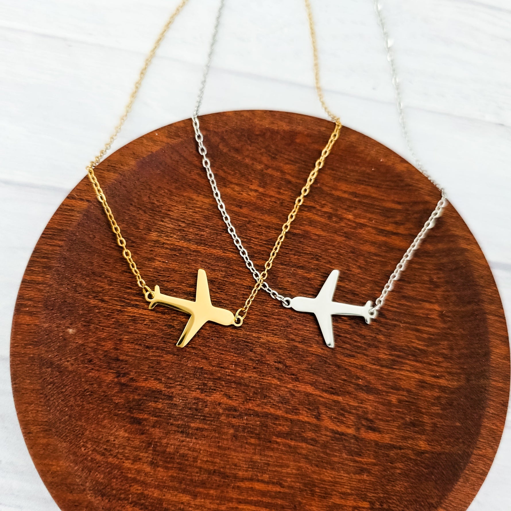 Airplane Pendant Necklace (Silver or Gold), 1 Total, Metal Blank 196 - 