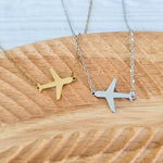 Airplane Pendant Necklace (Silver or Gold), 1 Total, Metal Blank 196 - 