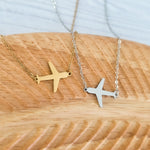 Airplane Pendant Necklace (Silver or Gold), 1 Total, Metal Blank 196 - 