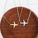 Airplane Pendant Necklace (Silver or Gold), 1 Total, Metal Blank 196 - 