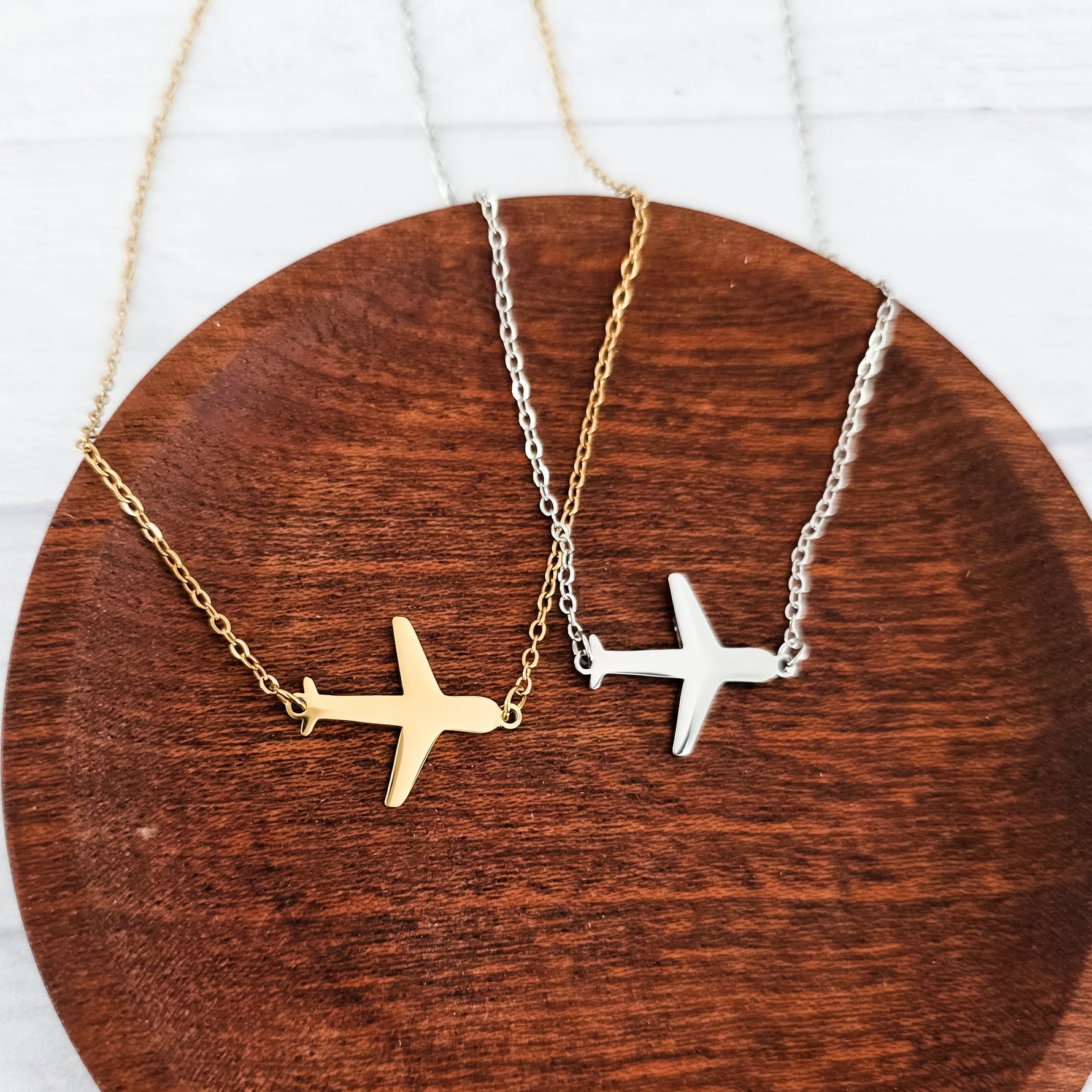 Airplane Pendant Necklace (Silver or Gold), 1 Total, Metal Blank 196 - 