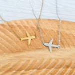 Airplane Pendant Necklace (Silver or Gold), 1 Total, Metal Blank 196 - 