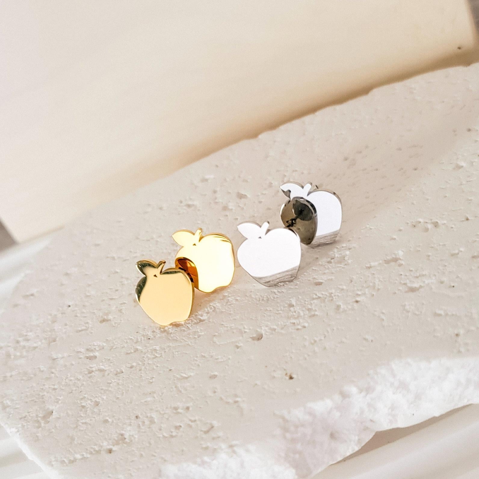 Apple Studs (Silver or Gold), 1 Pair Total, Metal Blank 103 - 