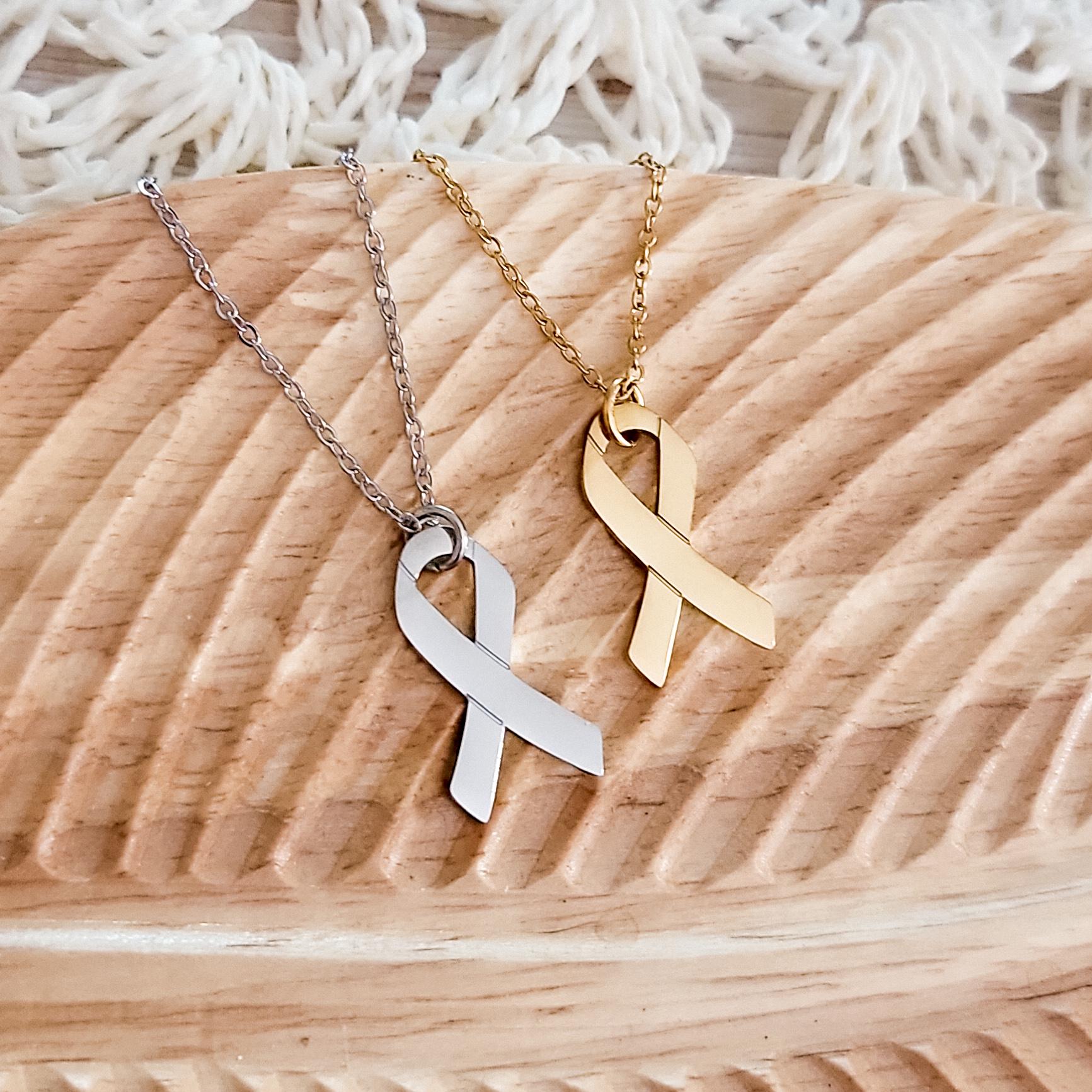 Awareness Ribbon Necklace (Silver or Gold), 1 Total, Metal Blank 89 - 