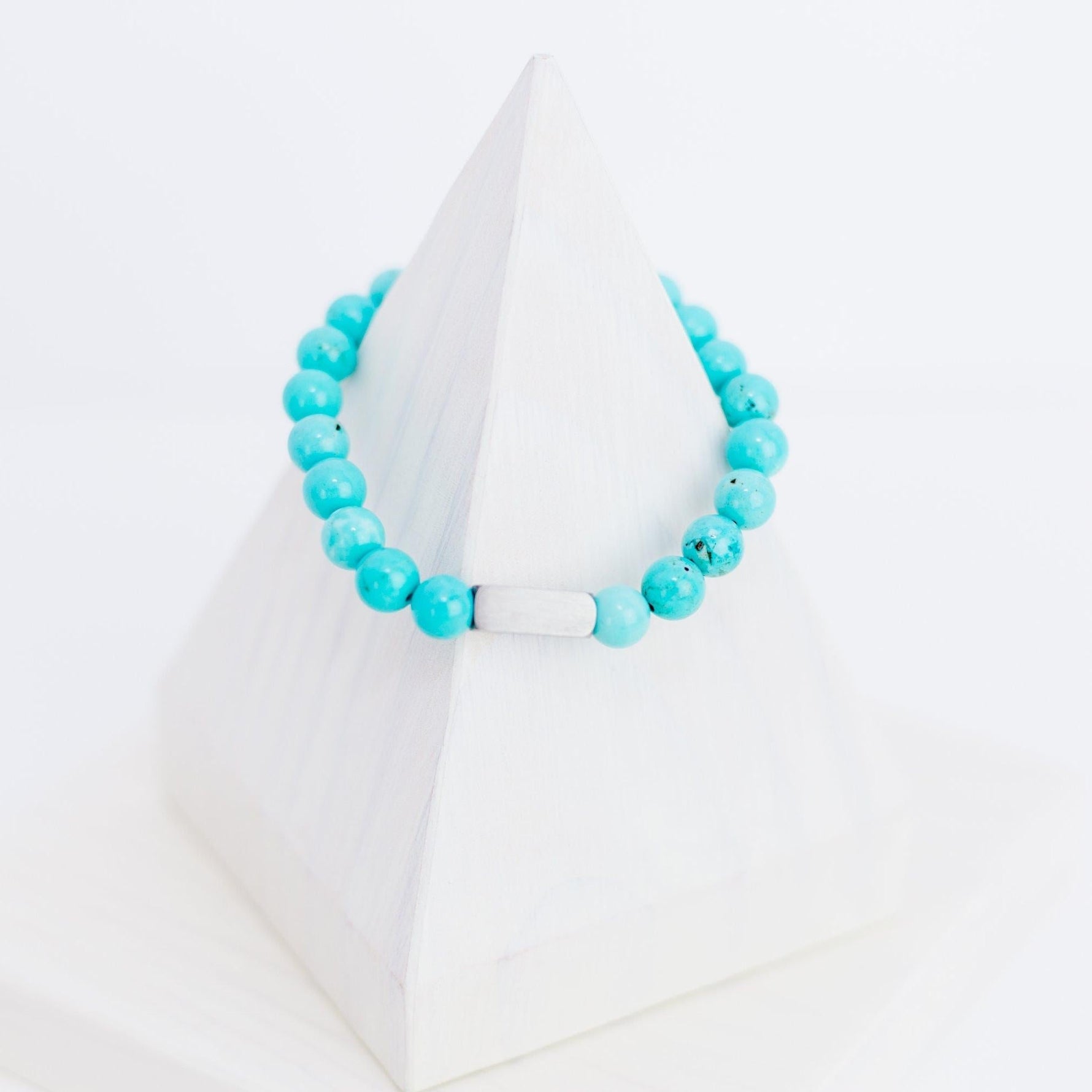 Beaded Stone Bracelet (Choose Turquoise, White Howlite, Tiger Eye, Pink Aventurine, or Rhodonite), 1 Total, Metal Blank 48 - 