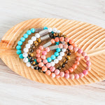 Beaded Stone Bracelet (Choose Turquoise, White Howlite, Tiger Eye, Pink Aventurine, or Rhodonite), 1 Total, Metal Blank 48 - 