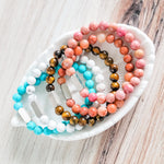 Beaded Stone Bracelet (Choose Turquoise, White Howlite, Tiger Eye, Pink Aventurine, or Rhodonite), 1 Total, Metal Blank 48 - 