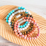 Beaded Stone Bracelet (Choose Turquoise, White Howlite, Tiger Eye, Pink Aventurine, or Rhodonite), 1 Total, Metal Blank 48 - 