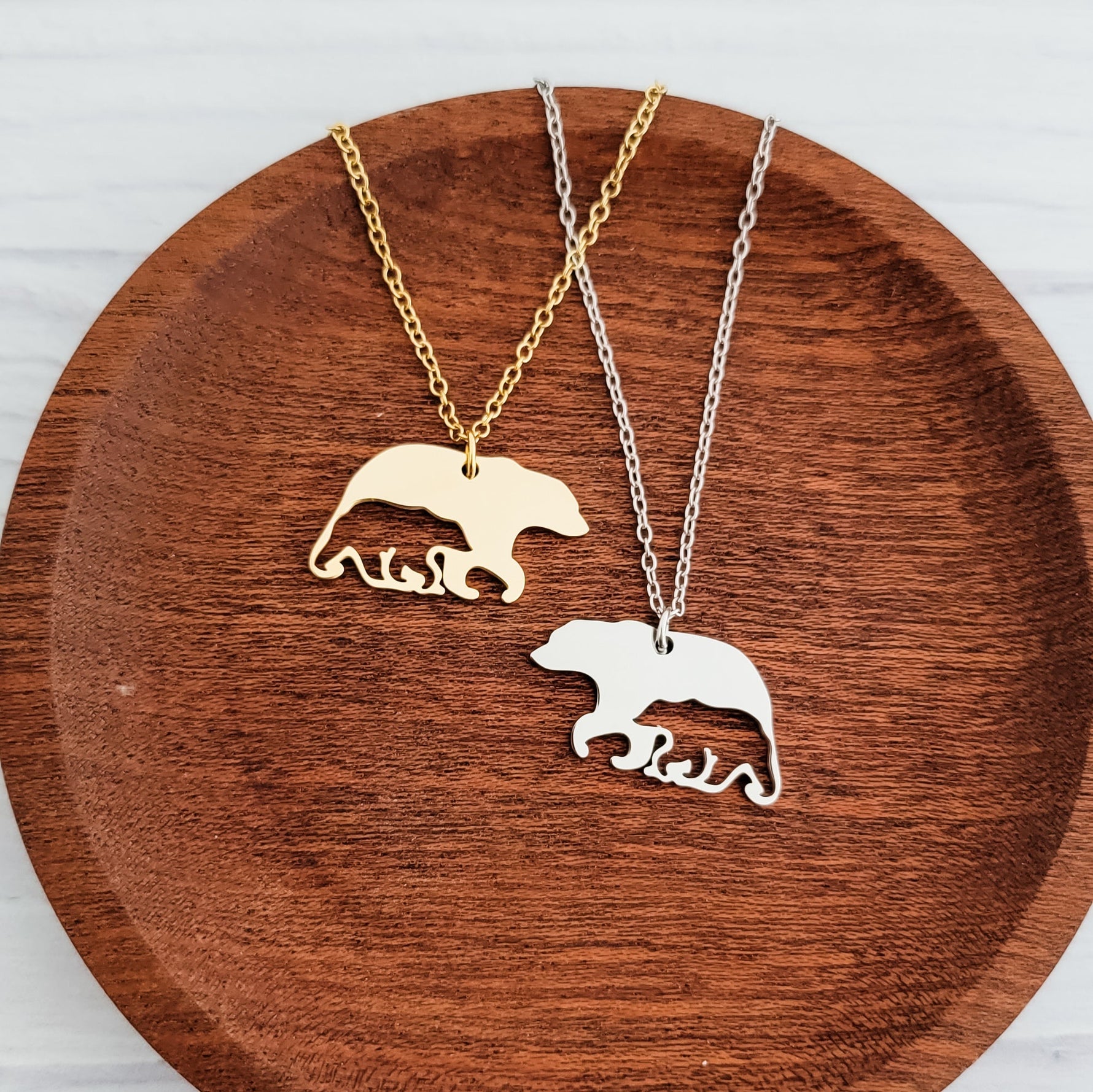 Bear & Cub Necklace (Silver or Gold), 1 Total, Metal Blank 169 - 