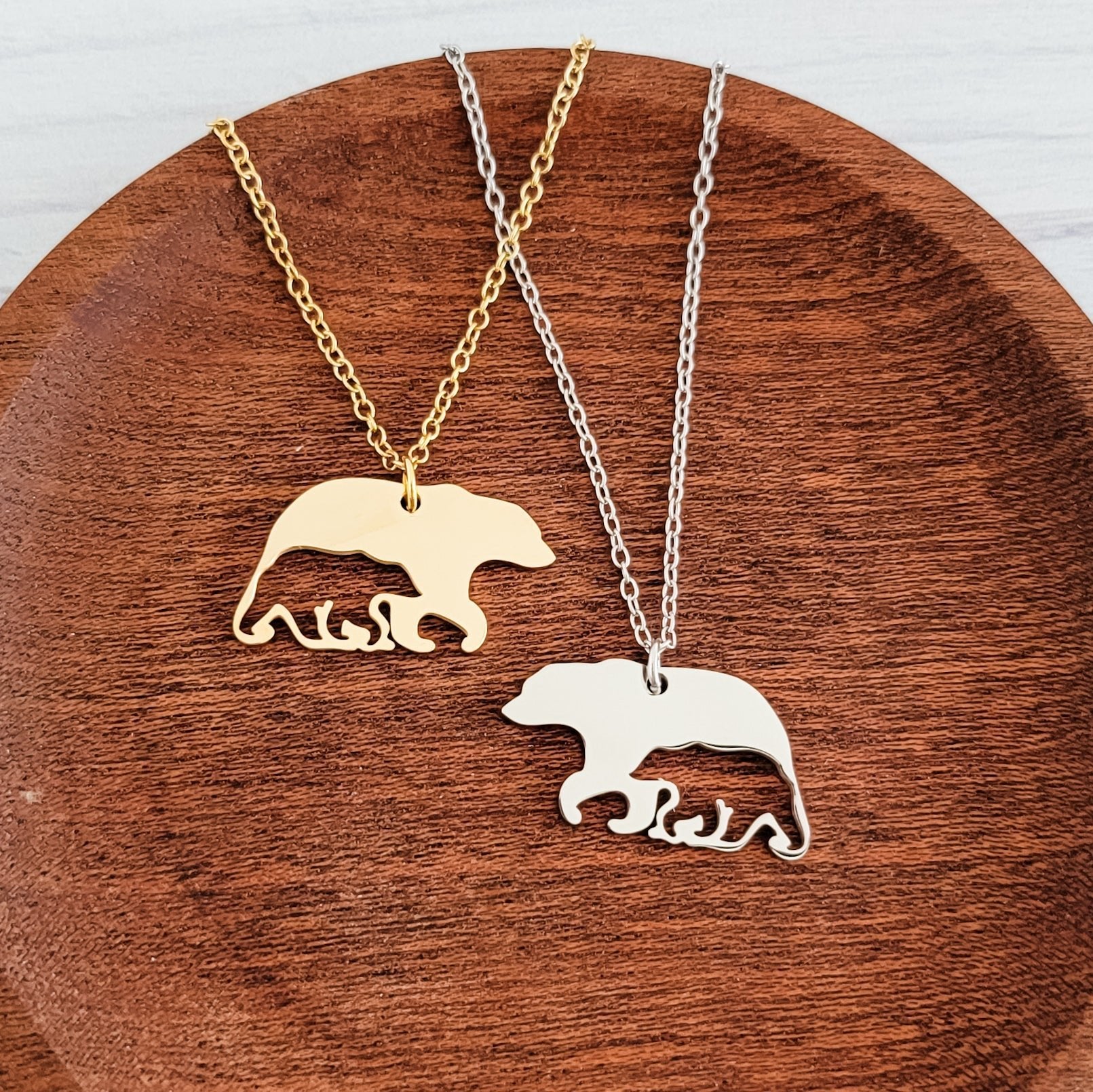 Bear & Cub Necklace (Silver or Gold), 1 Total, Metal Blank 169 - 