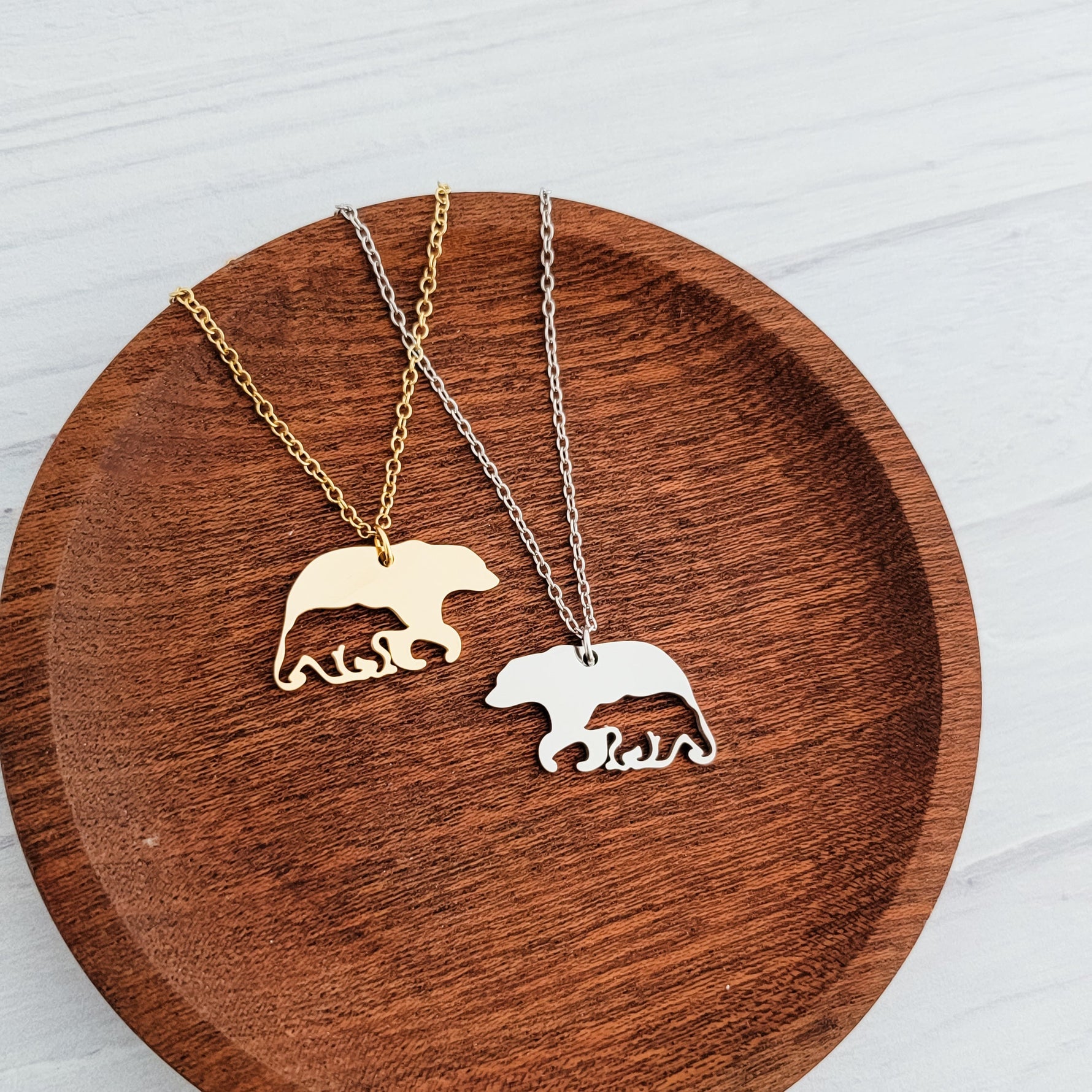 Bear & Cub Necklace (Silver or Gold), 1 Total, Metal Blank 169 - 