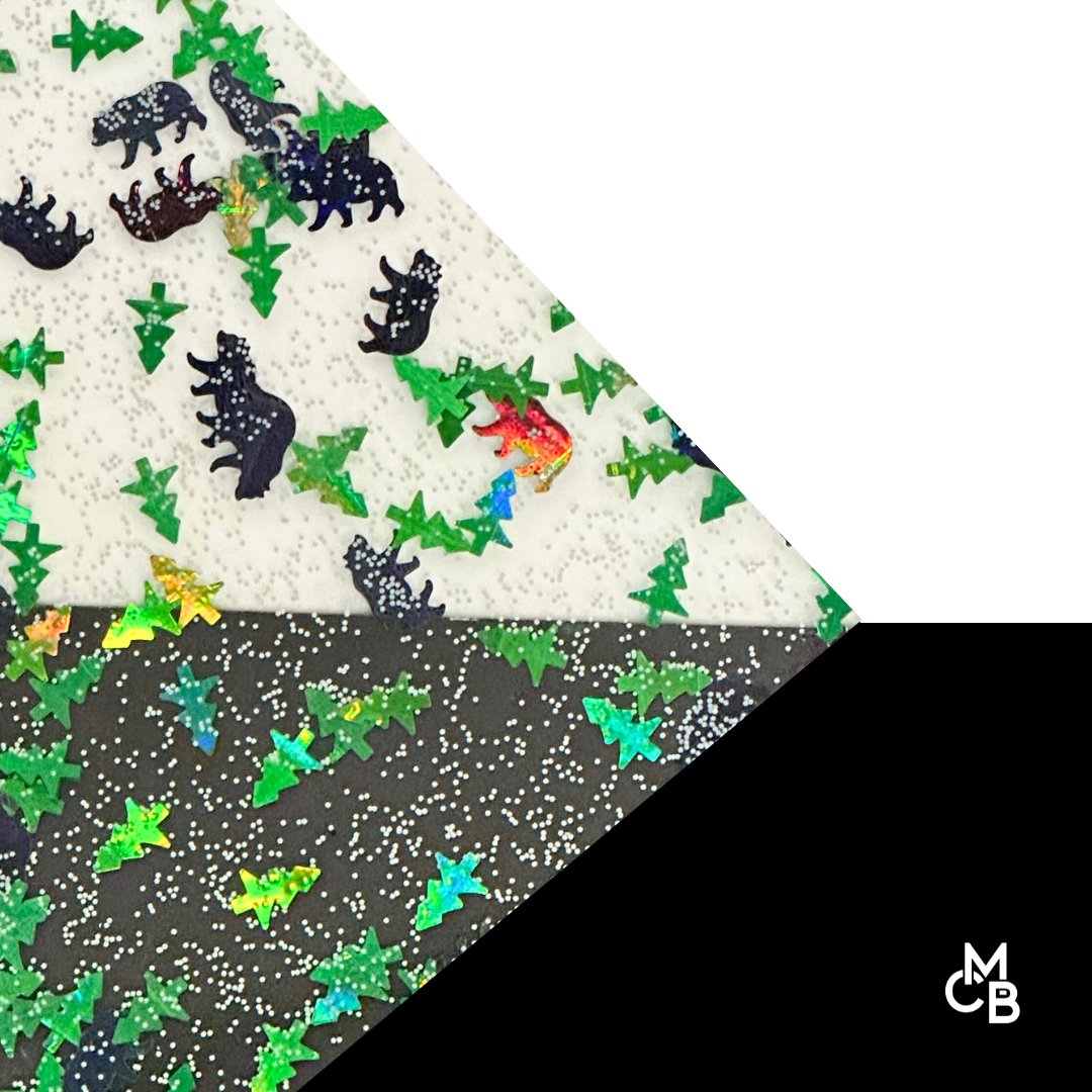 Bear in the Woods Shaped Glitter Cast Acrylic | Glitter Acrylic Sheet | CMB Acrylic