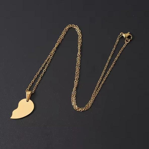 BFF Split Heart Necklace Set (Silver or Gold), 2 Total, Metal Blank 49 - 