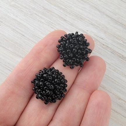Black 15mm Small Seed Bead Topper, 1 Pair, Seed Bead 29 - 
