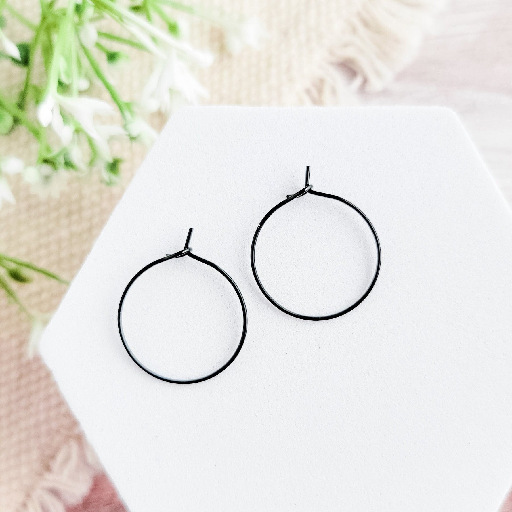 Black 20mm Round Wine Hoop Stainless Steel Ear Wires, 10 Pieces, Hoop 17 - 