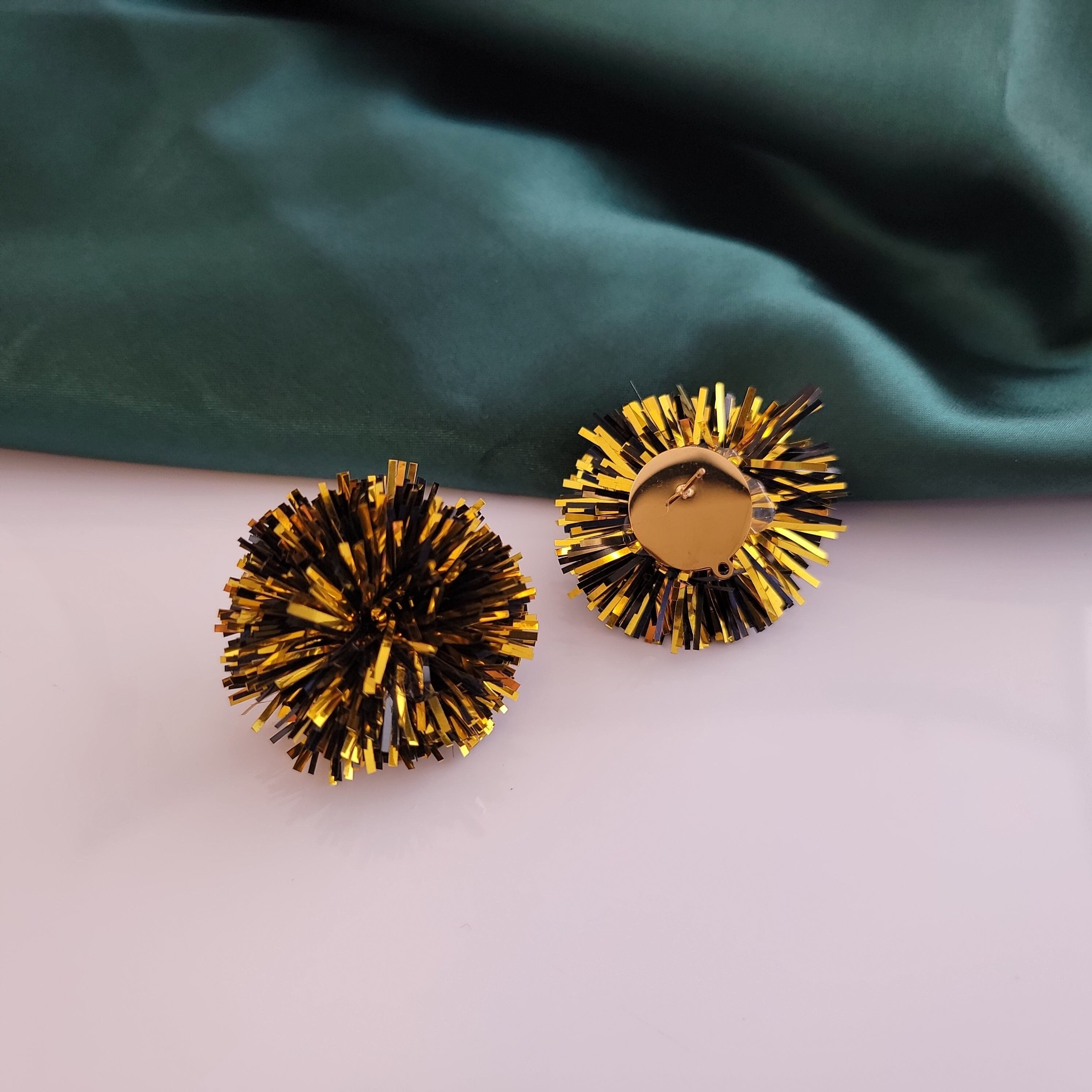 Black and Gold Mix Tinsel 30mm Large Stud Topper, 1 Pair, Stud 183 - 