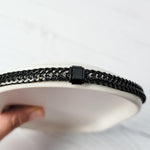 Black Braided Chain With Rectangle Charm Men's Bracelet, 1 Total, Metal Blank 186 - 