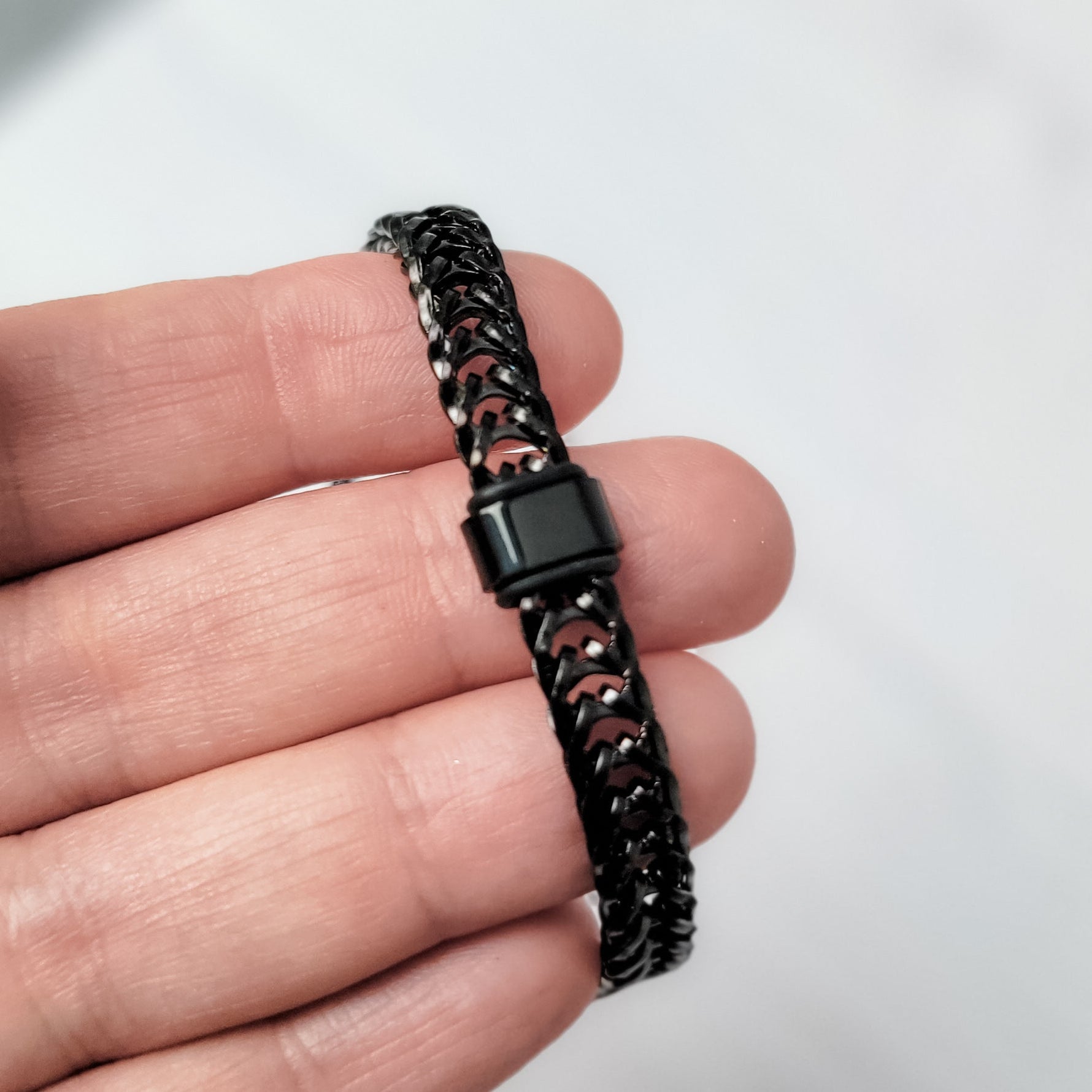 Black Braided Chain With Rectangle Charm Men's Bracelet, 1 Total, Metal Blank 186 - 