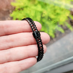 Black Braided Chain With Rectangle Charm Men's Bracelet, 1 Total, Metal Blank 186 - 