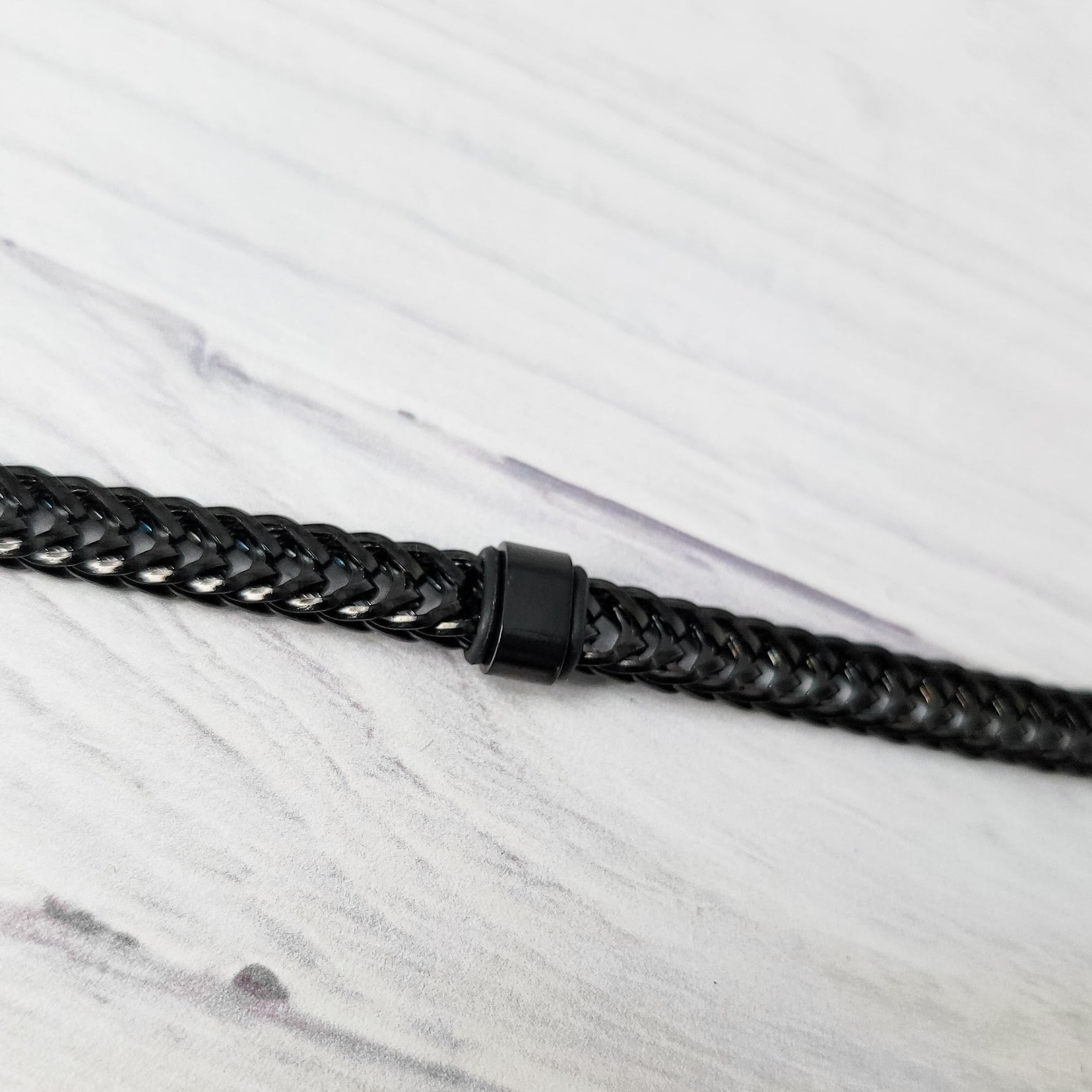 Black Braided Chain With Rectangle Charm Men's Bracelet, 1 Total, Metal Blank 186 - 