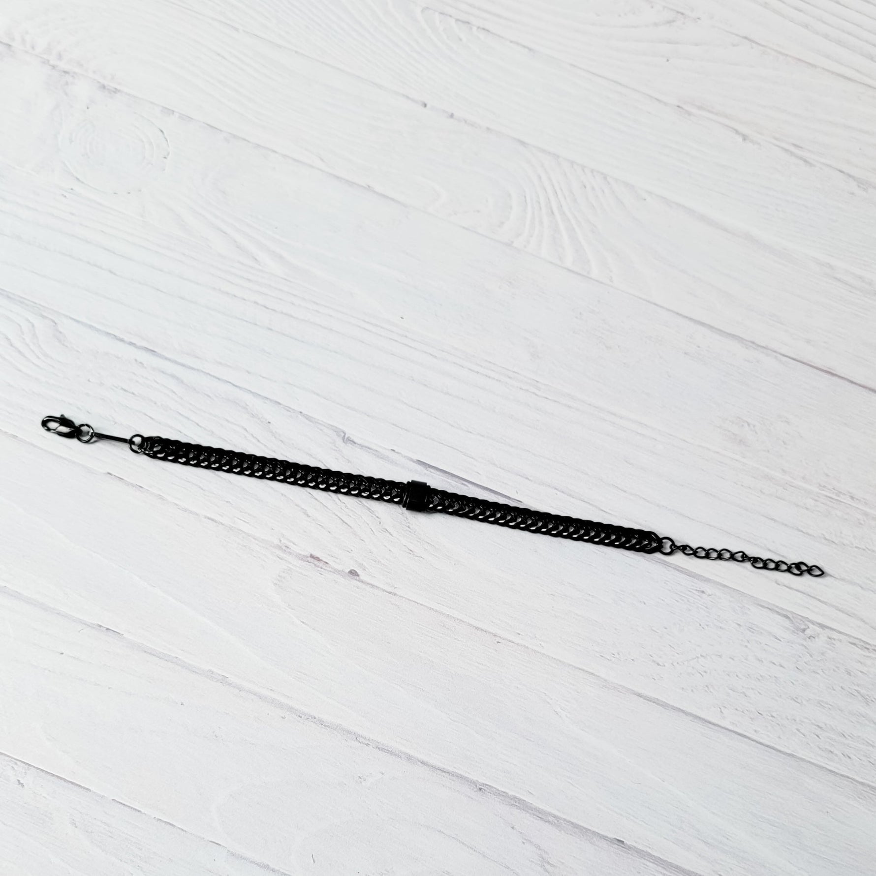 Black Braided Chain With Rectangle Charm Men's Bracelet, 1 Total, Metal Blank 186 - 