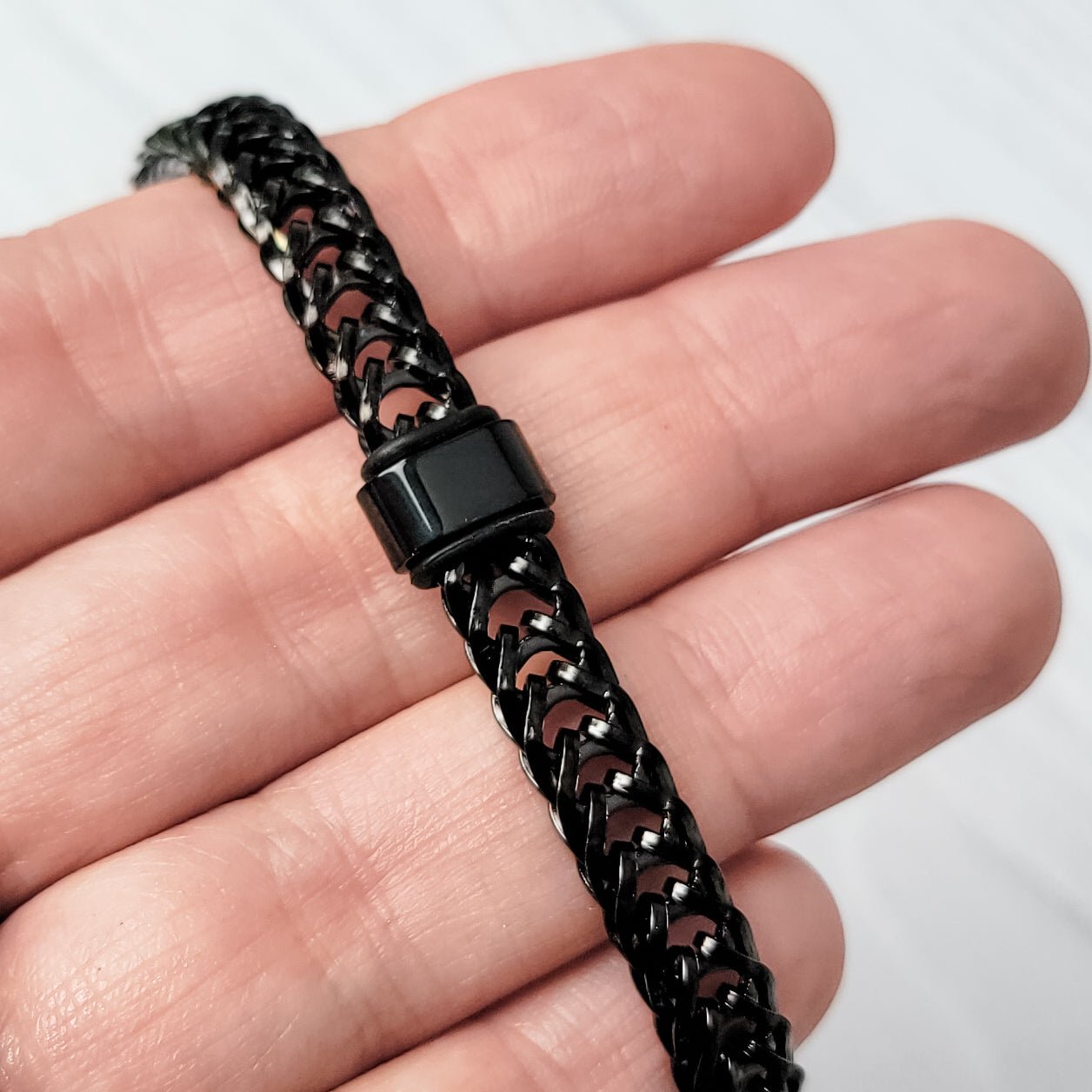 Black Braided Chain With Rectangle Charm Men's Bracelet, 1 Total, Metal Blank 186 - 