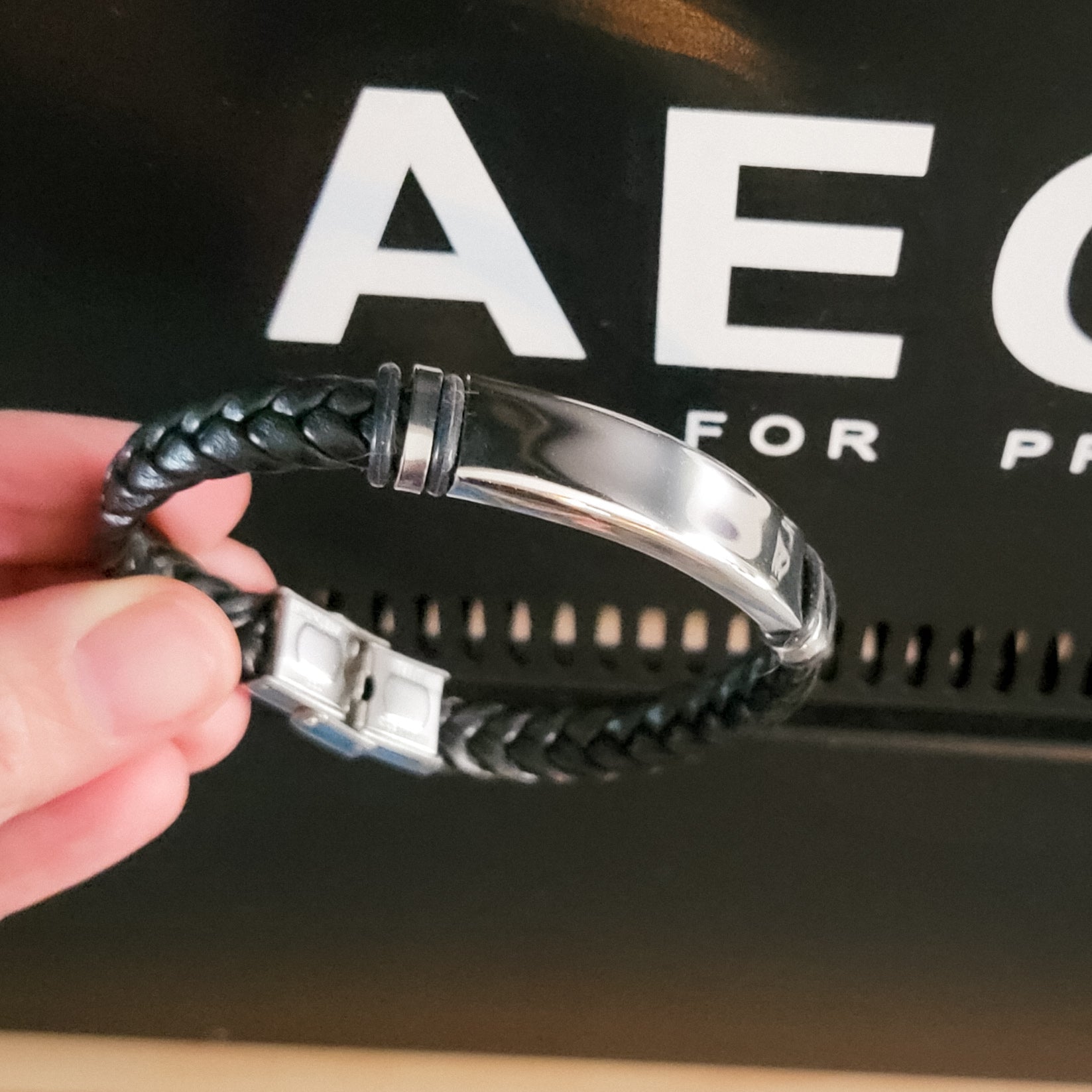 Black Braided Cord Men's Bracelet, 1 Total, Metal Blank 126 - 