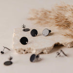 Black Flat Round Stud Findings with Holes, 10 Pieces, Stud 38 - 