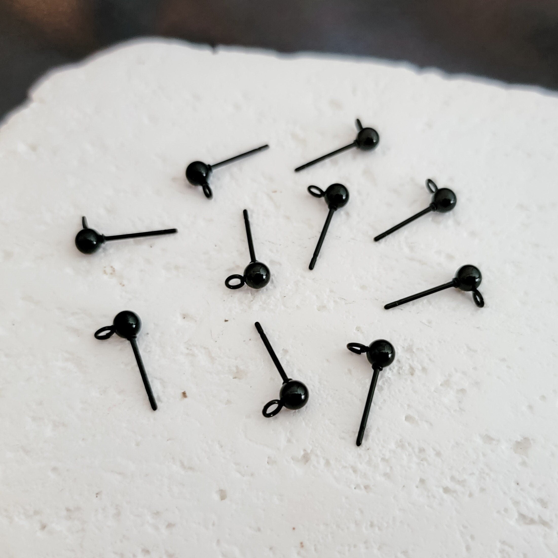 Black Large Ball Stud Posts Stainless Steel (8mm), 10 Pieces, Stud 24 - 