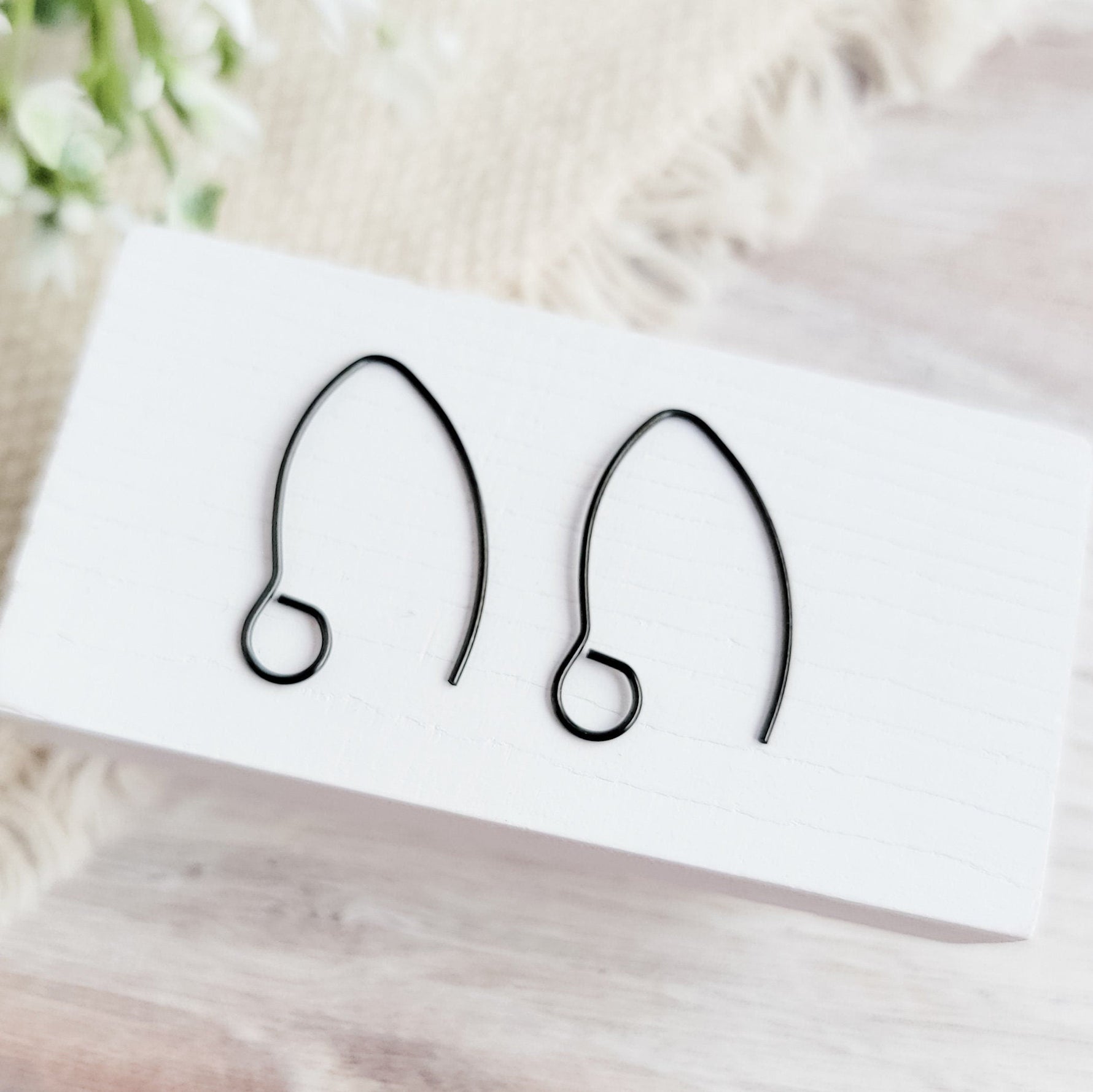 Black Large Loop V Ear Wires (5mm Surgical Stainless Steel Marquise Hooks), 20 Pieces, Earring Hook 60 - 