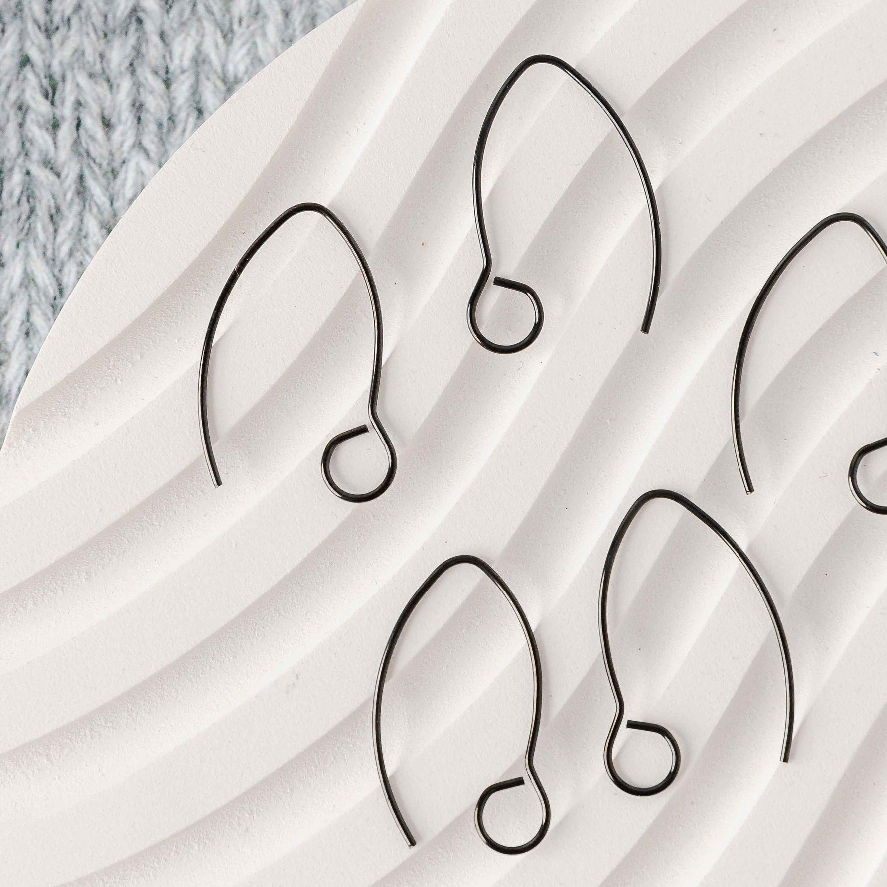 Black Large Loop V Ear Wires (5mm Surgical Stainless Steel Marquise Hooks), 20 Pieces, Earring Hook 60 - 