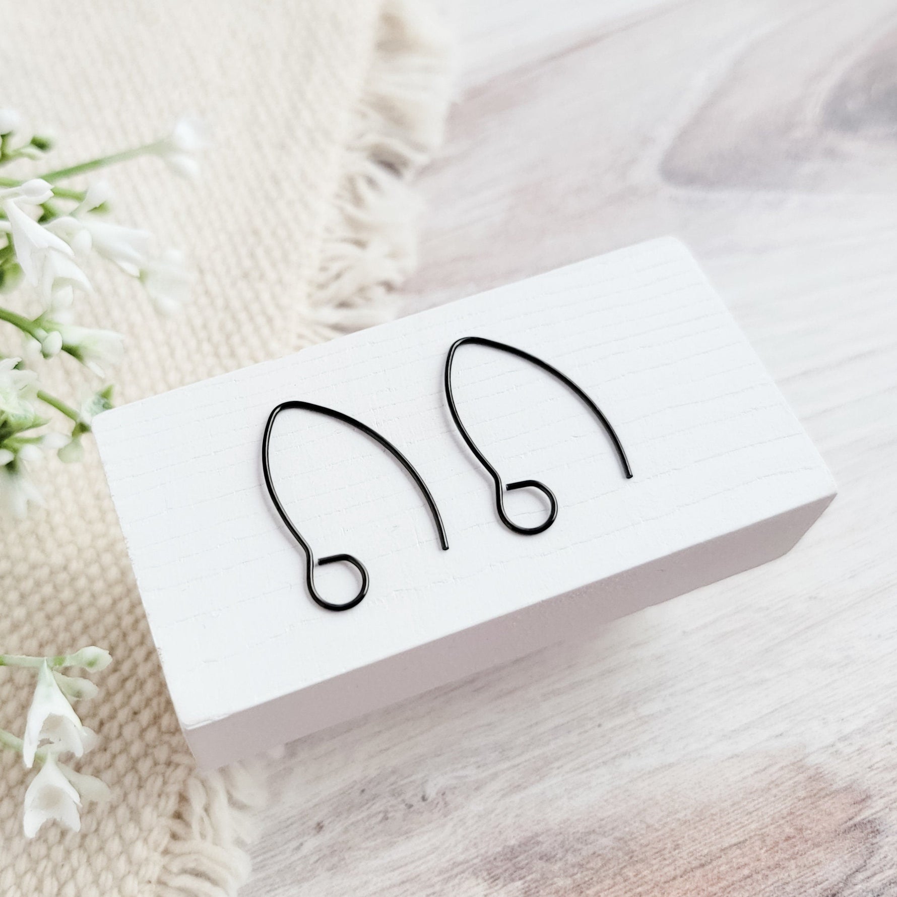 Black Large Loop V Ear Wires (5mm Surgical Stainless Steel Marquise Hooks), 20 Pieces, Earring Hook 60 - 