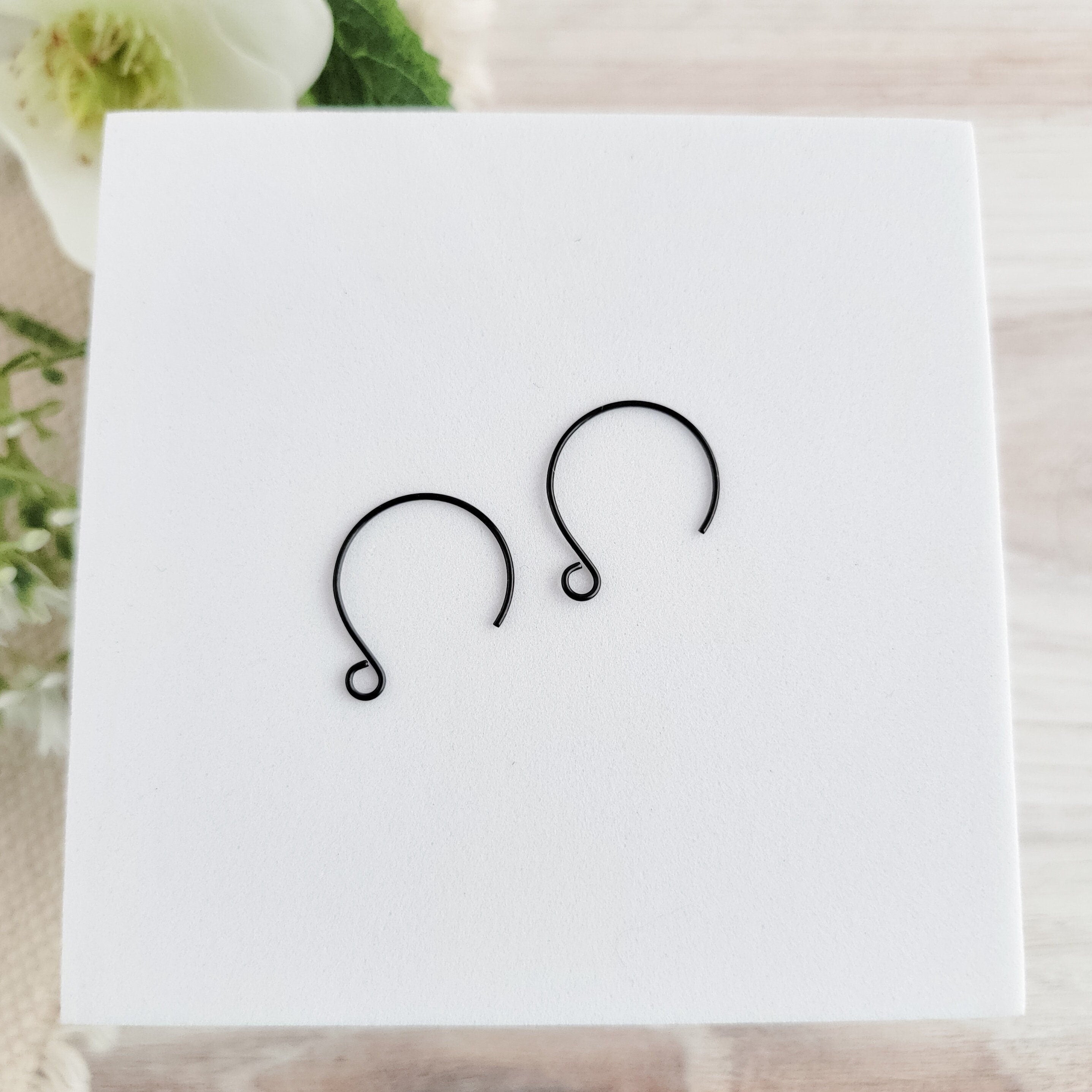Black Stainless Steel Round Ear Wires 2.5mm Hole, 20 Pieces, Earring Hook 36 - 