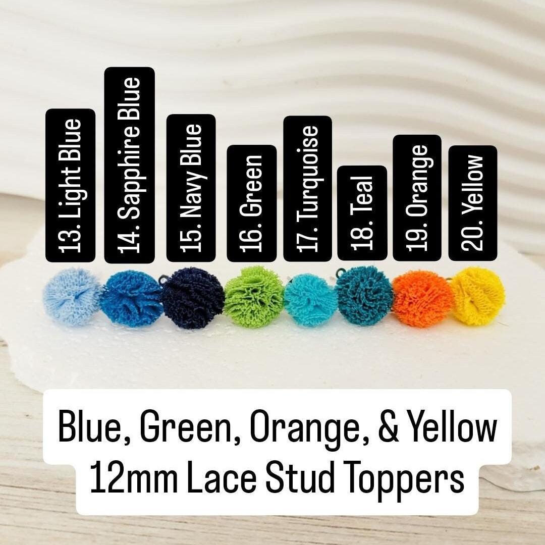 Blue, Green, Orange, & Yellow 12mm Lace Stud Topper (Choice of Color), 3 Pairs, Stud 141 - 148 - 