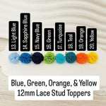 Blue, Green, Orange, & Yellow 12mm Lace Stud Topper (Choice of Color), 3 Pairs, Stud 141 - 148 - 