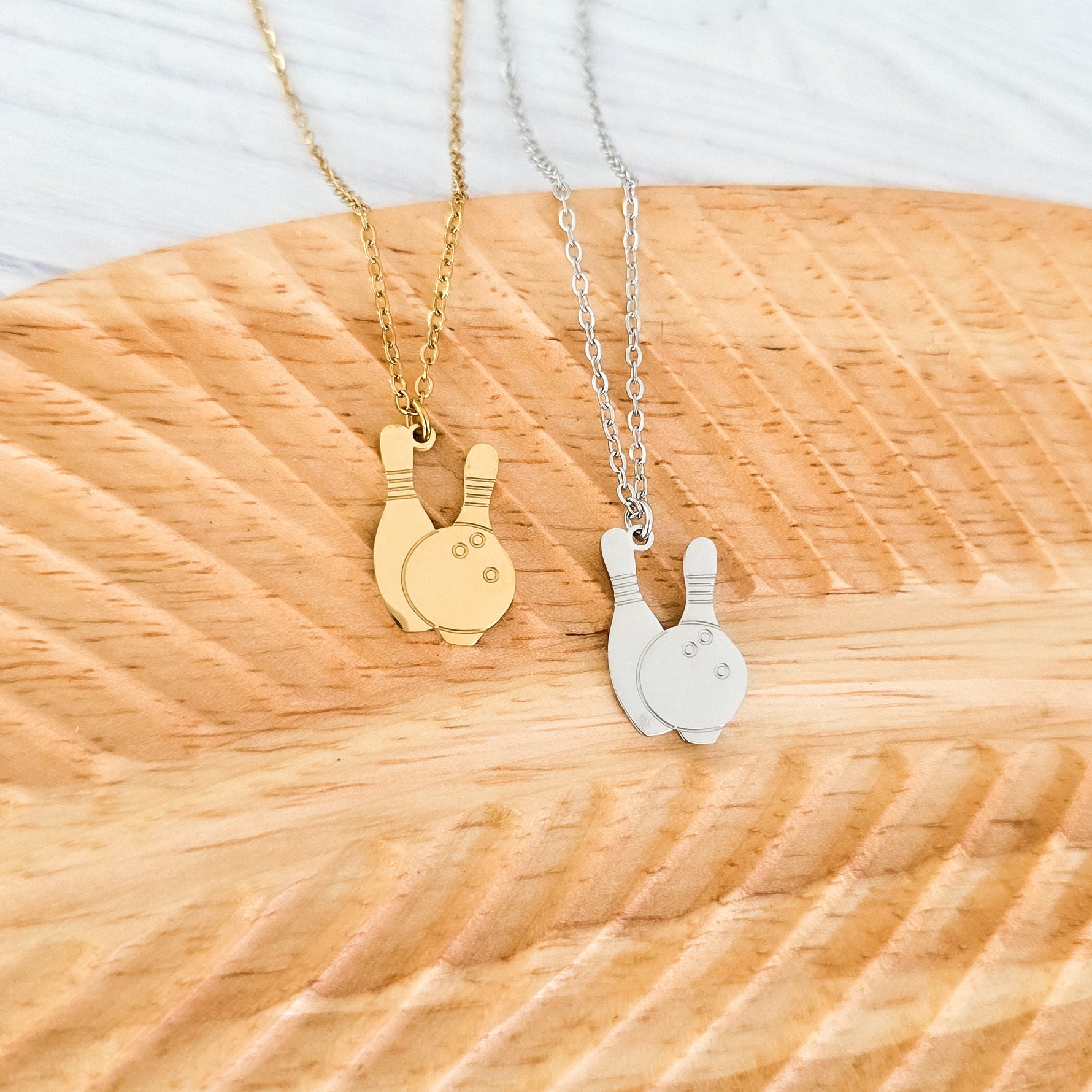 Bowling Pendant Necklace (Silver or Gold), 1 Total, Metal Blank 194 - 