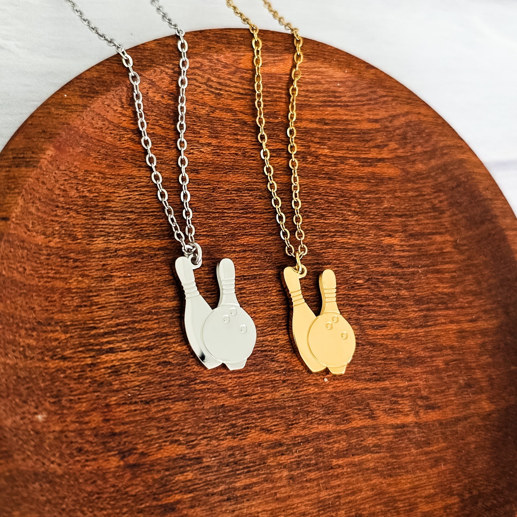 Bowling Pendant Necklace (Silver or Gold), 1 Total, Metal Blank 194 - 