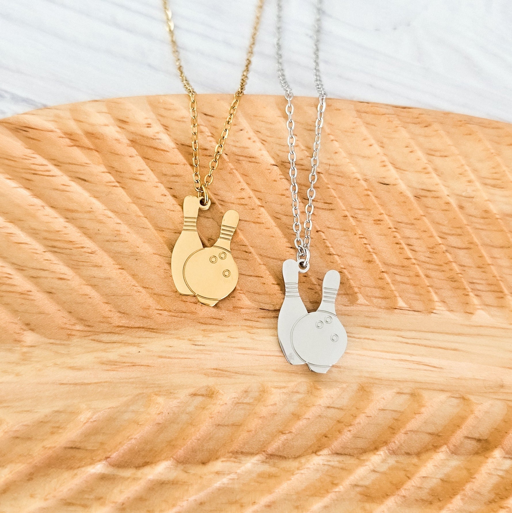 Bowling Pendant Necklace (Silver or Gold), 1 Total, Metal Blank 194 - 