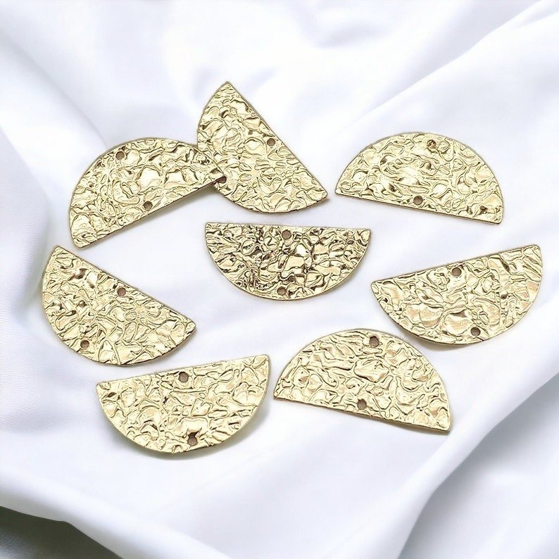 Brass Hammered Semicircle 2 - Hole Connectors, 10 Pieces, Connector 43 - 