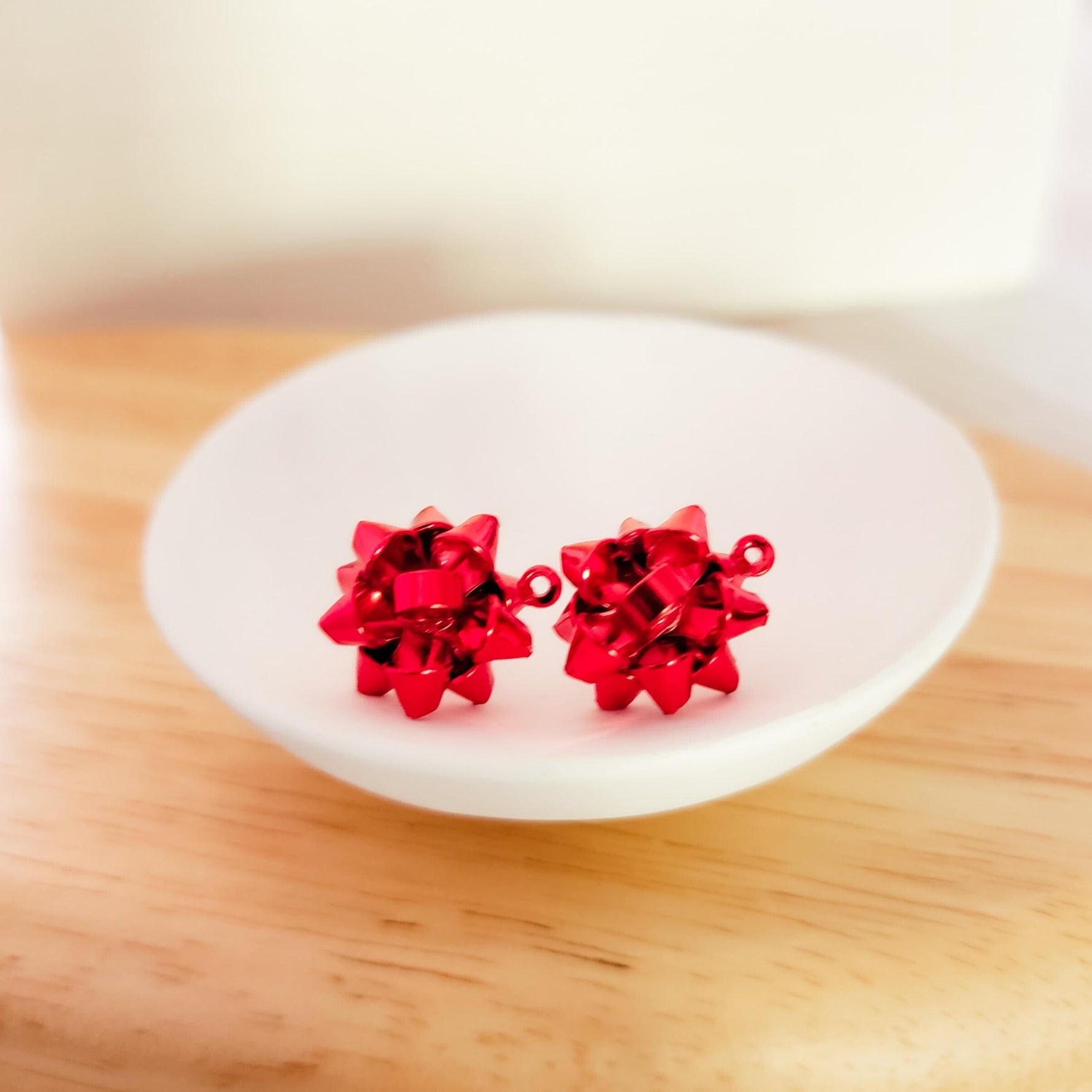Bright Red Gift Box Stainless Steel Bow Stud Connector, 1 Pair, Bow 24 - 