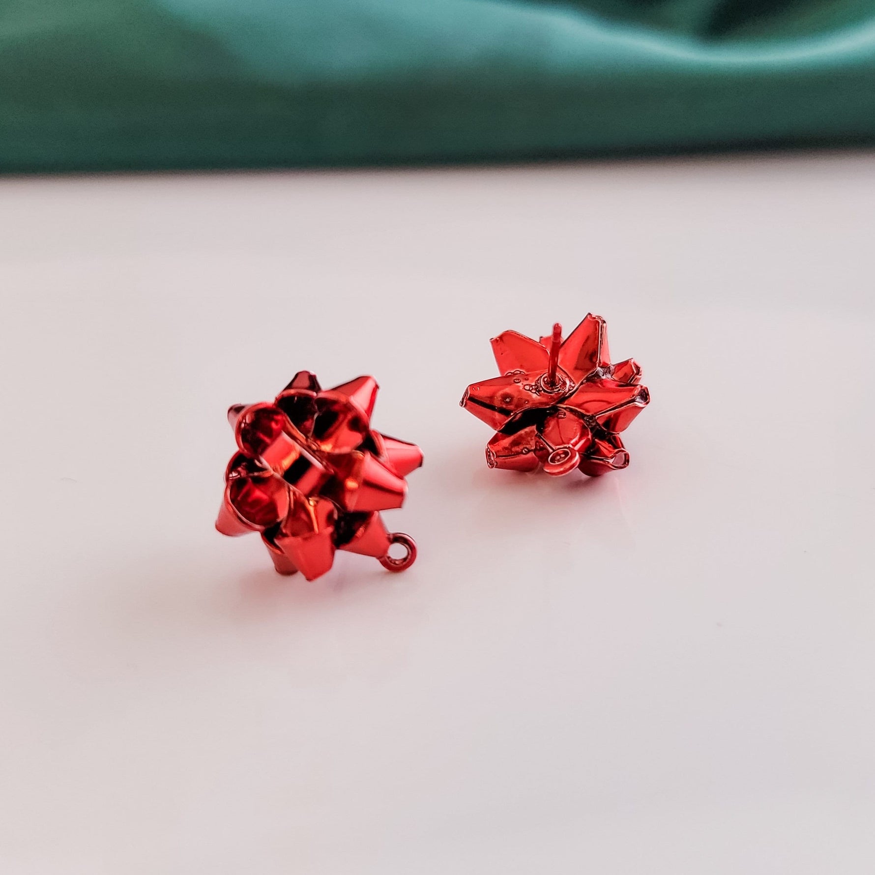 Bright Red Gift Box Stainless Steel Bow Stud Connector, 1 Pair, Bow 24 - 