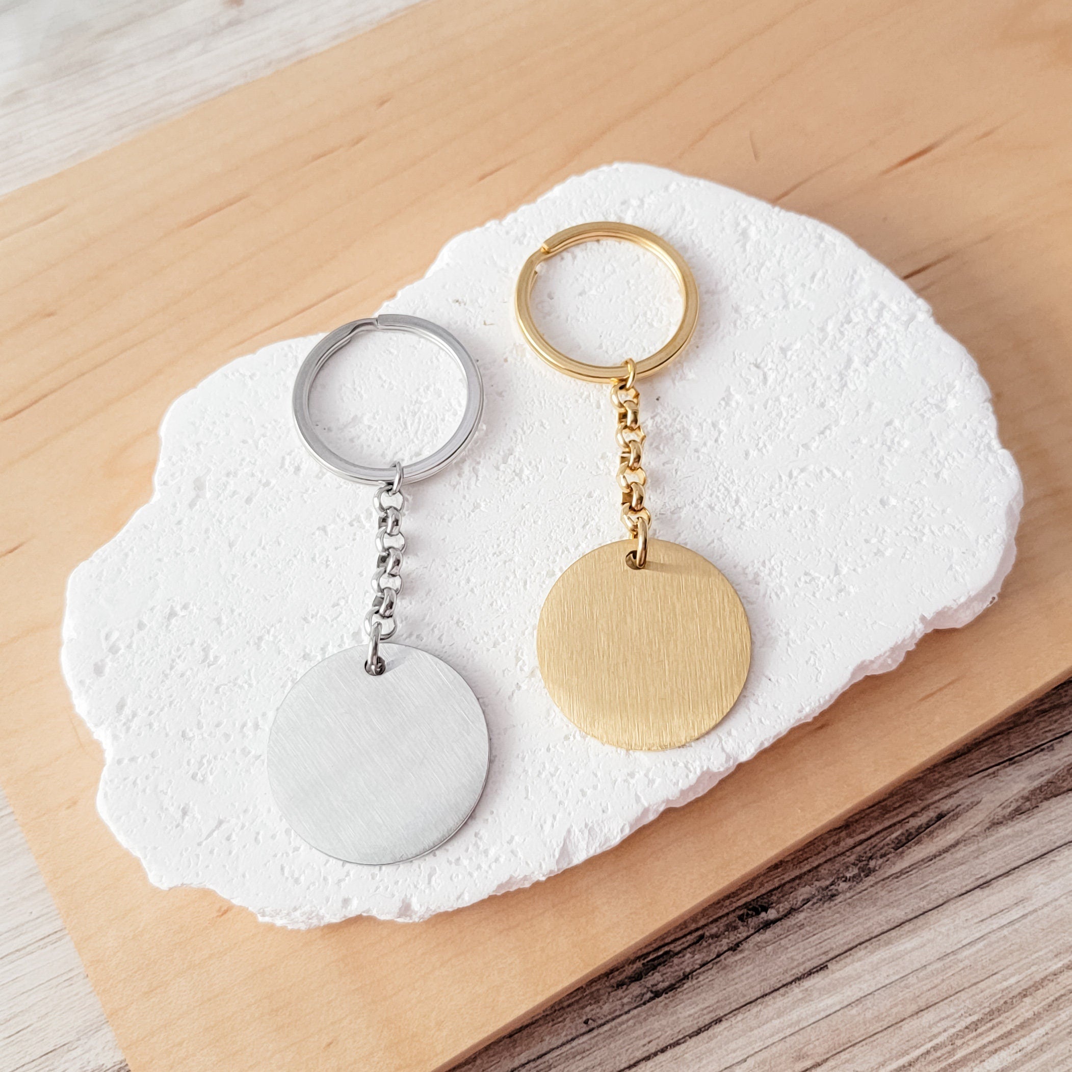 Brushed 32mm Circle Pendant Keychain (Silver or Gold), 1 Total, Metal Blank 11 - 