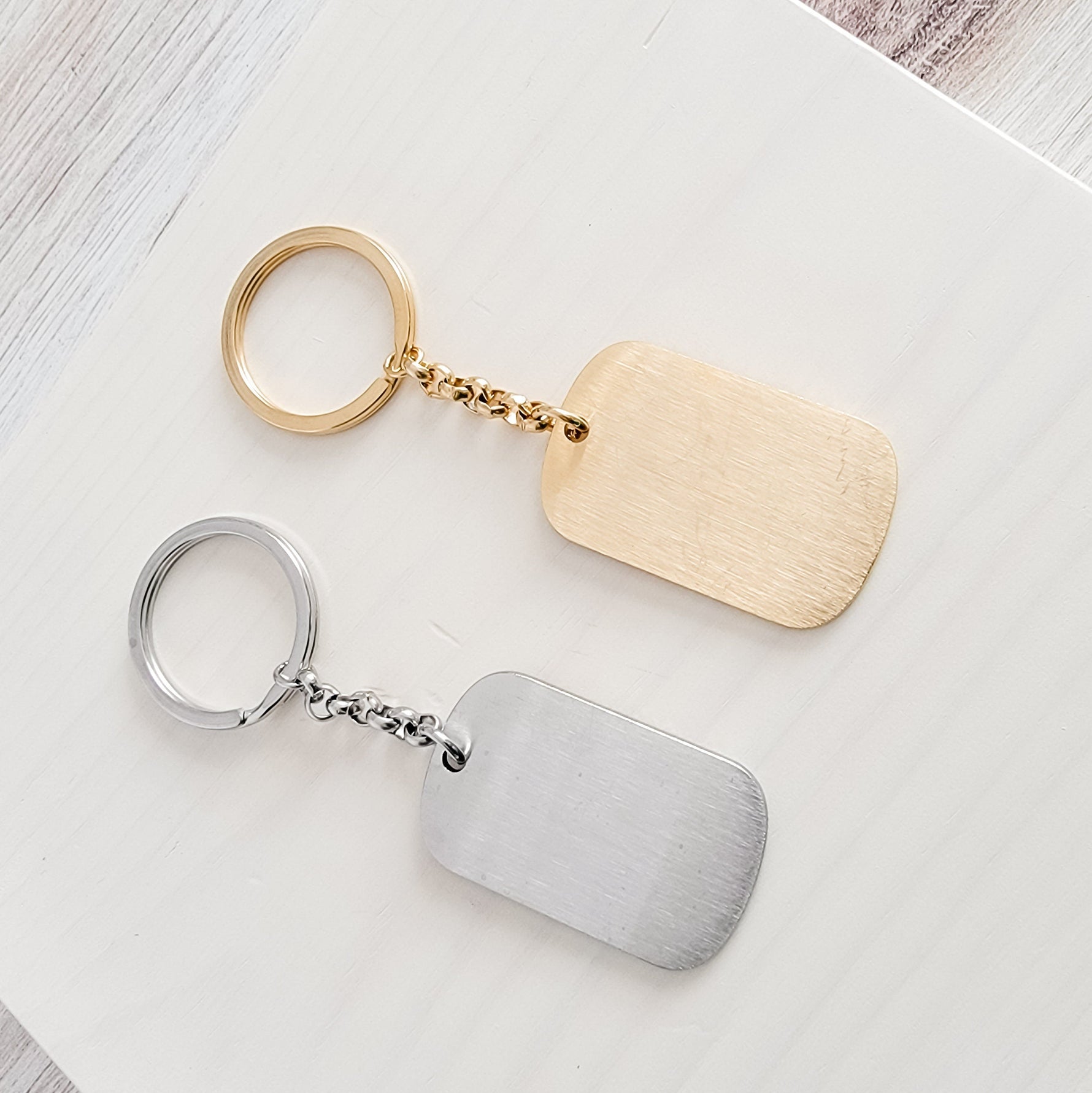 Brushed Rounded Rectangle Pendant Keychain (Silver or Gold), 1 Total, Metal Blank 19 - 