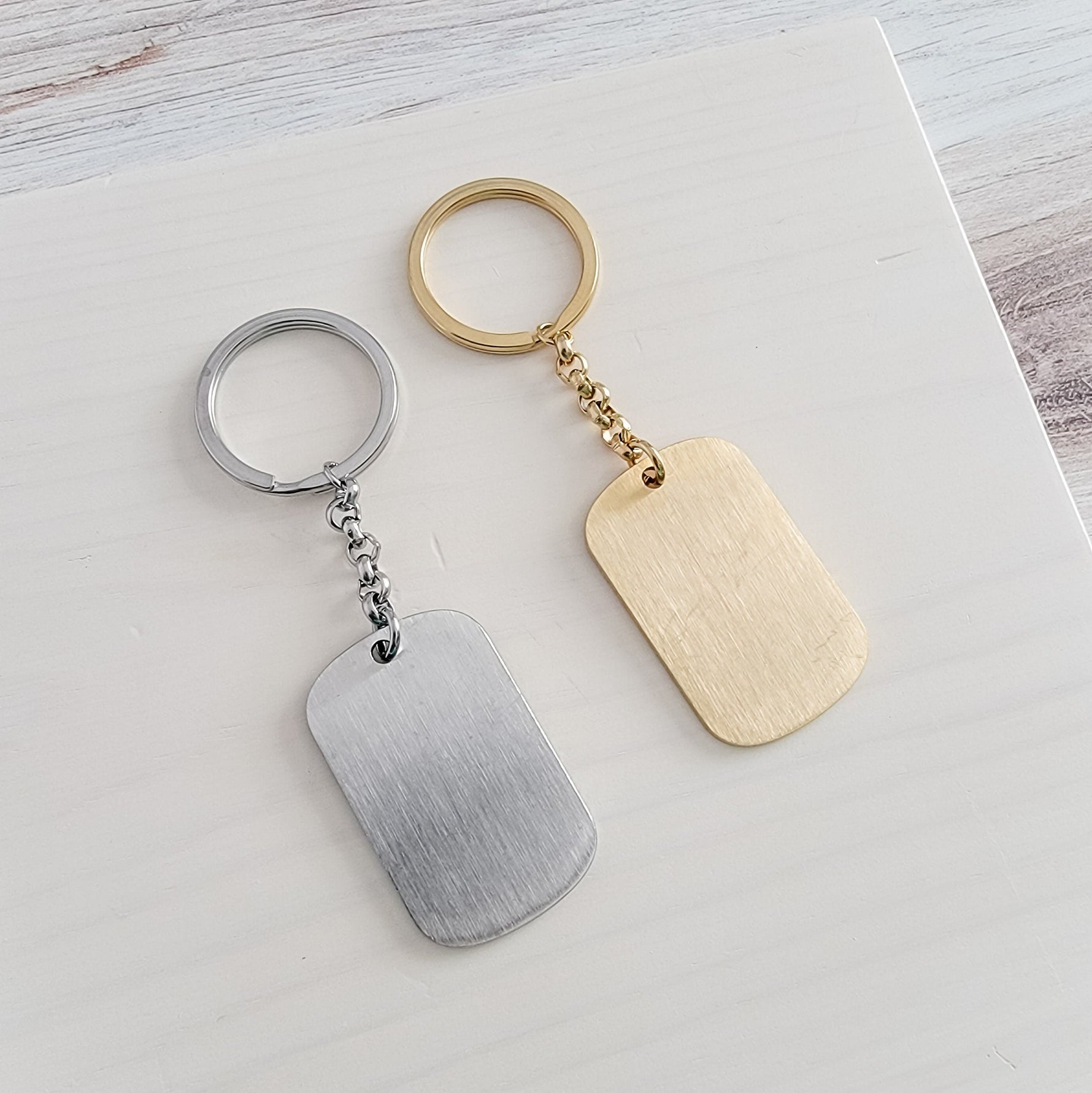 Brushed Rounded Rectangle Pendant Keychain (Silver or Gold), 1 Total, Metal Blank 19 - 