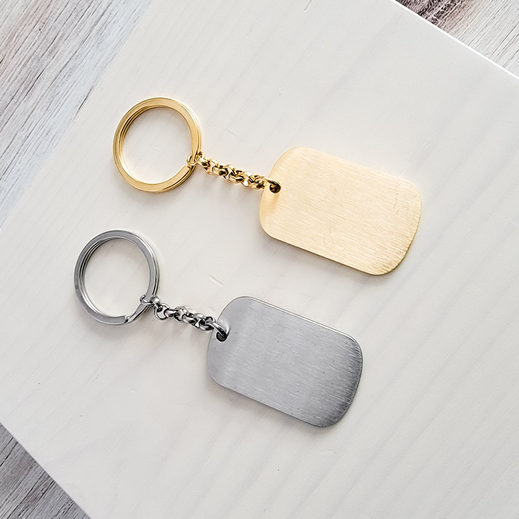 Brushed Rounded Rectangle Pendant Keychain (Silver or Gold), 1 Total, Metal Blank 19 - 
