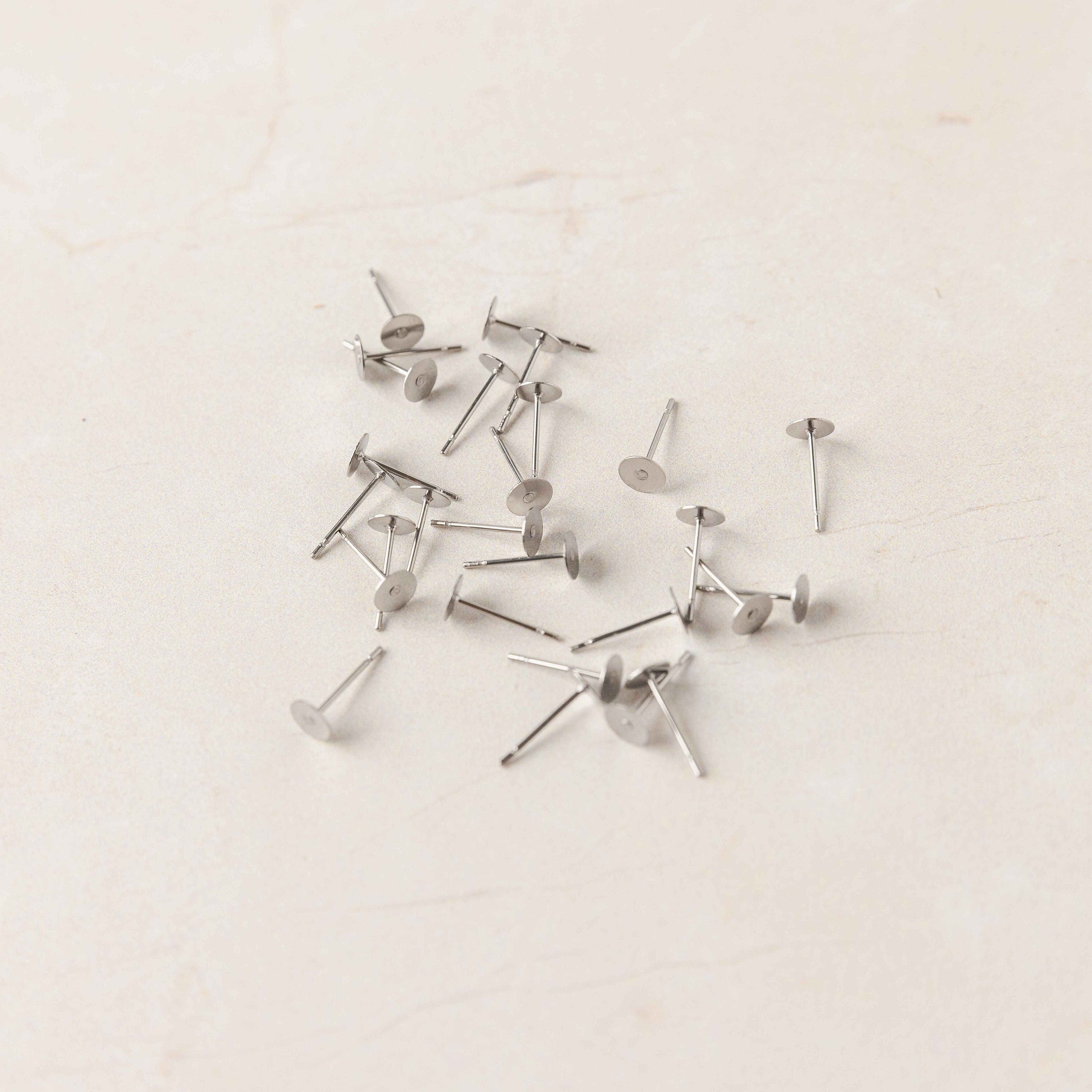 Bulk 5mm Silver Stainless Steel Regular Flat Pad Earring Posts, 100 Pieces, Stud 49 - 