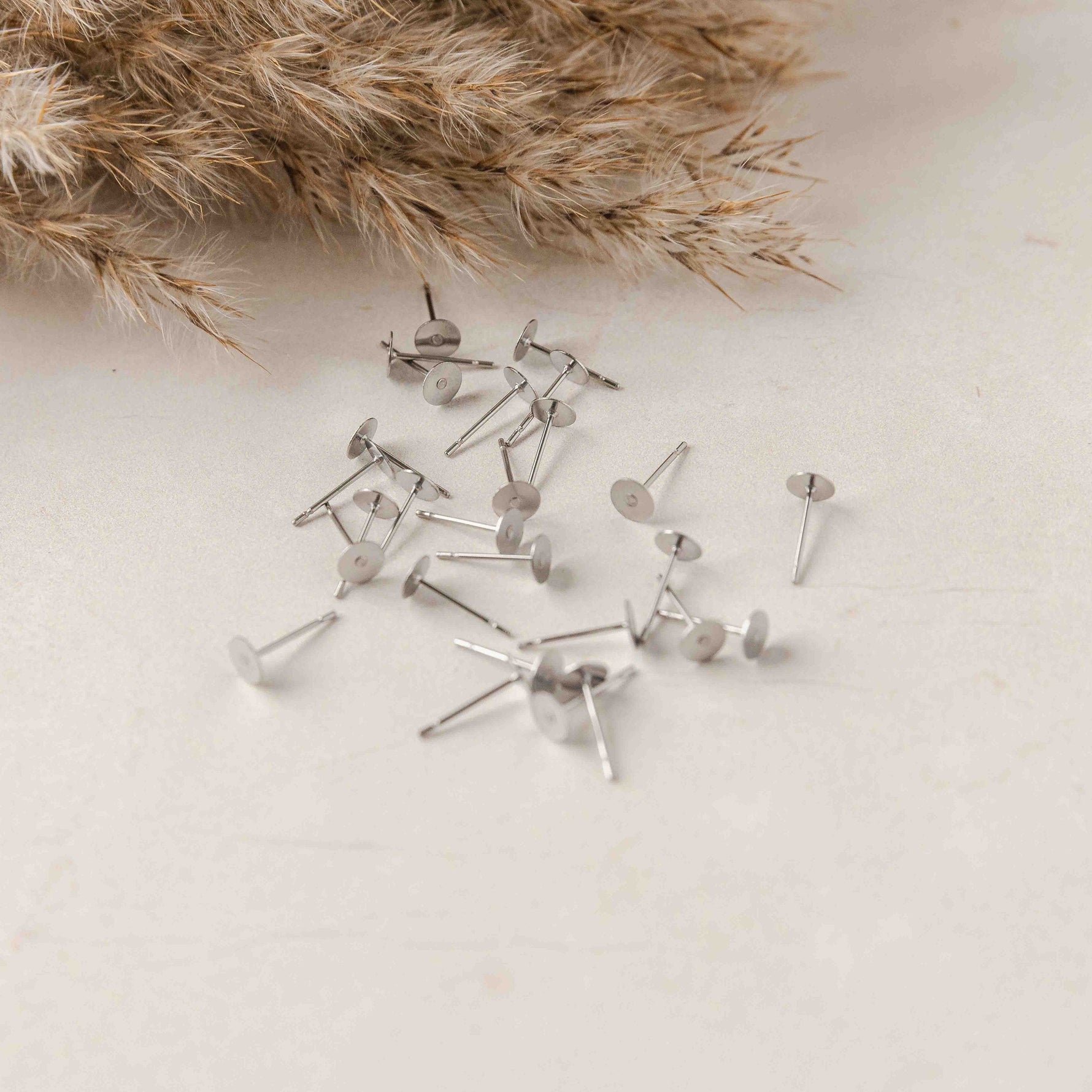 Bulk 5mm Silver Stainless Steel Regular Flat Pad Earring Posts, 100 Pieces, Stud 49 - 