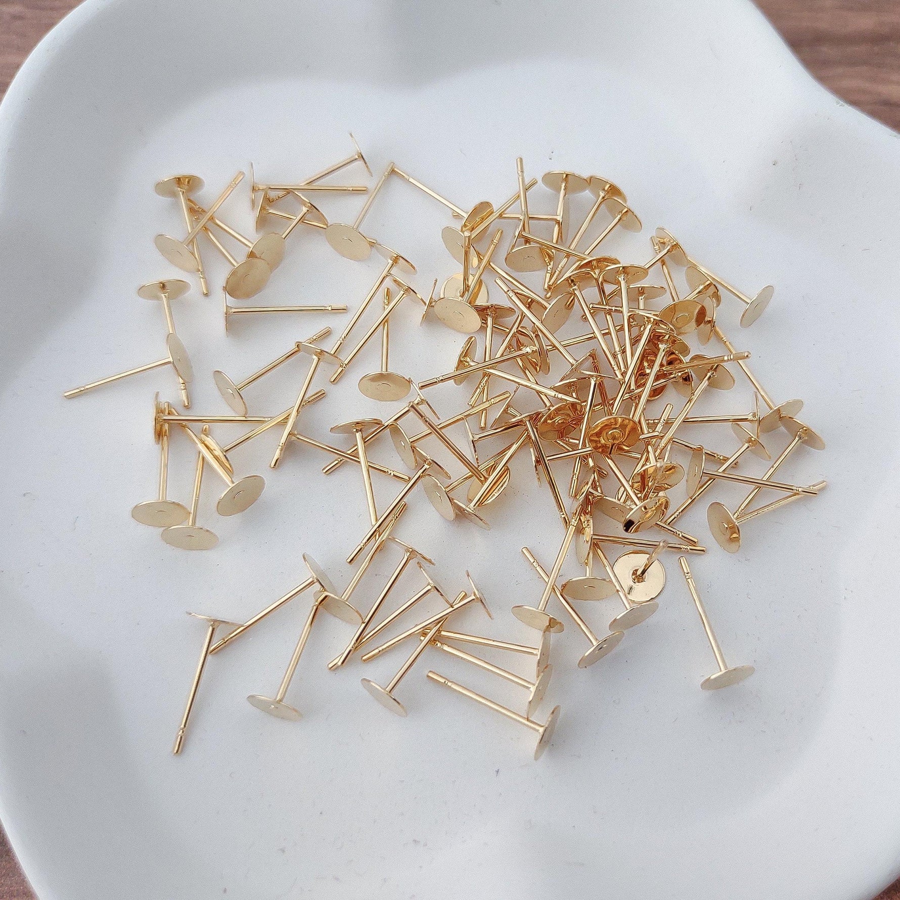 Bulk 6mm Gold Stainless Steel Regular Flat Pad Earring Posts, 100 Pieces, Stud 40 - 